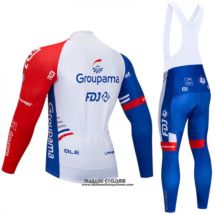 2018 Maillot Ciclismo Groupama FDJ Blanc Bleu Rouge Manches Longues et Cuissard